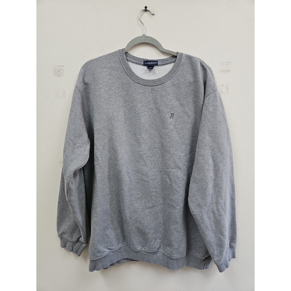 Lands' End Sweatshirt Mens Large Crewneck Pullover Knit Gray Made In Turkey